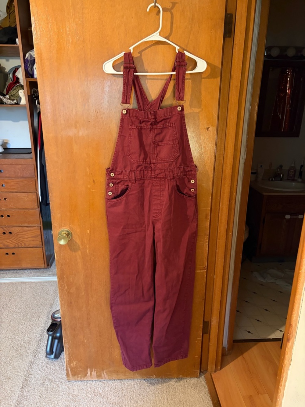 Free People Burgundy Denim Overalls